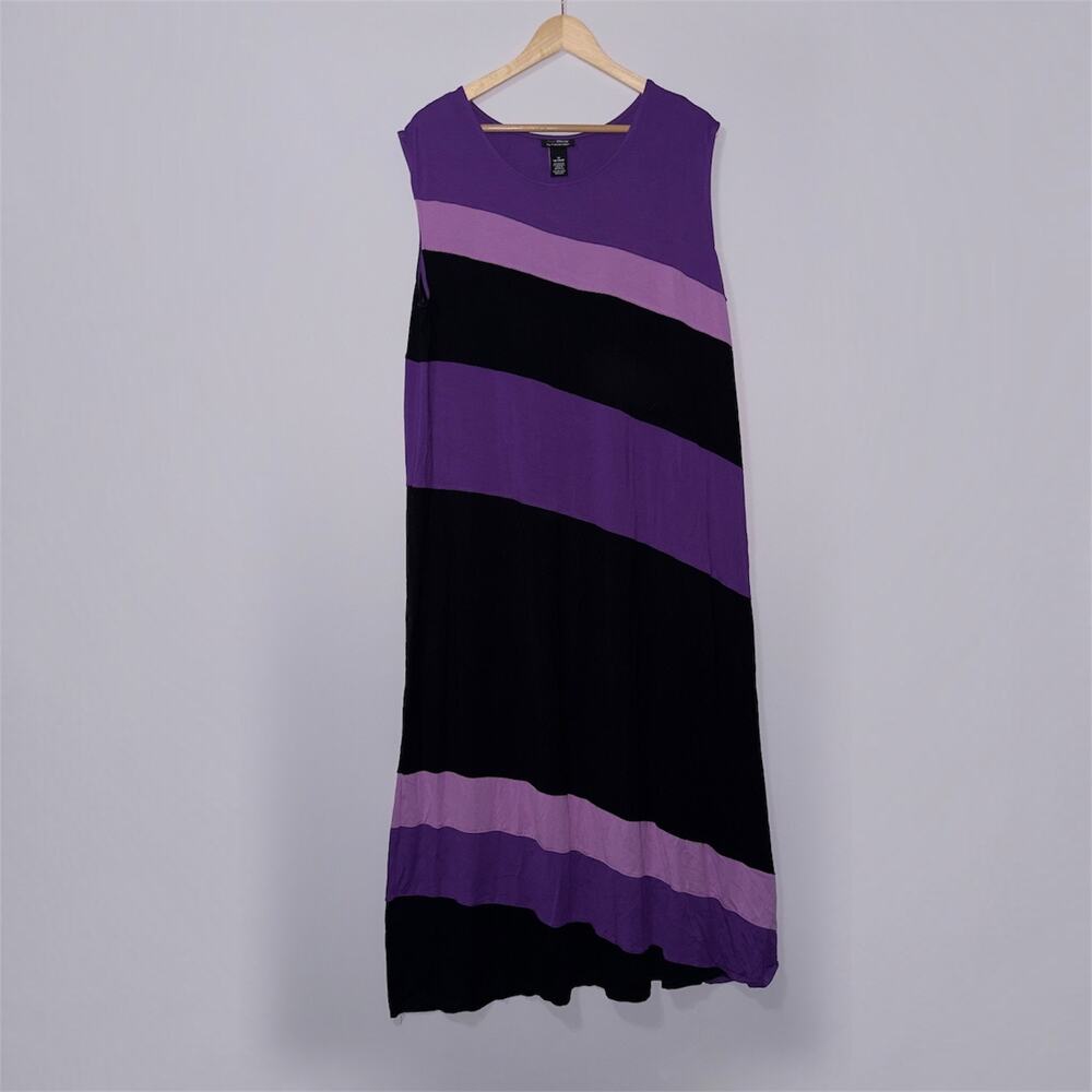 AnyWear by Catherines Colorblock Maxi Dress Purple Black 1X (18/20W)